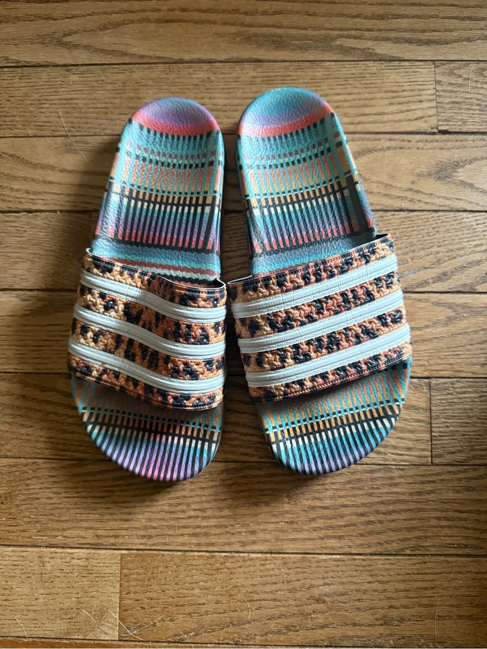 Adidas Multicolor Slide Sandals - Turquoise & Coral